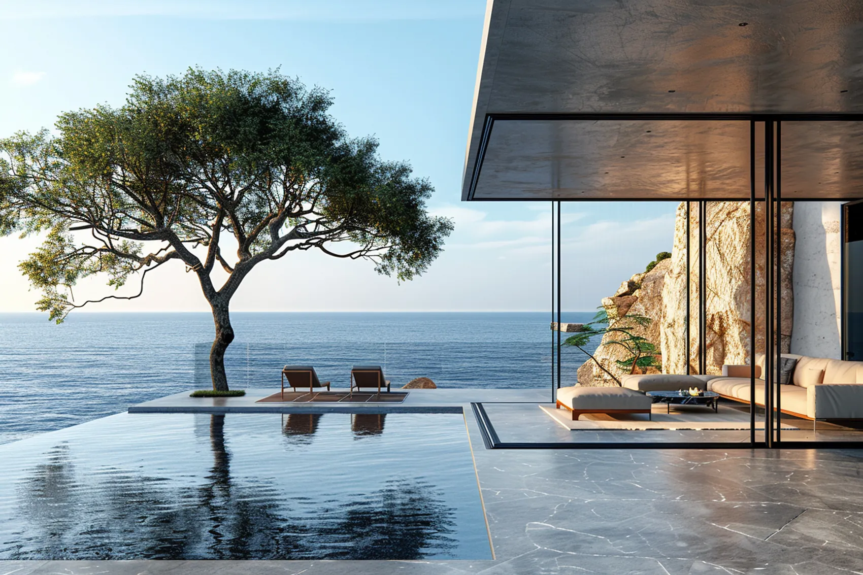 Villa contemporaine avec piscine à débordement face à la mer